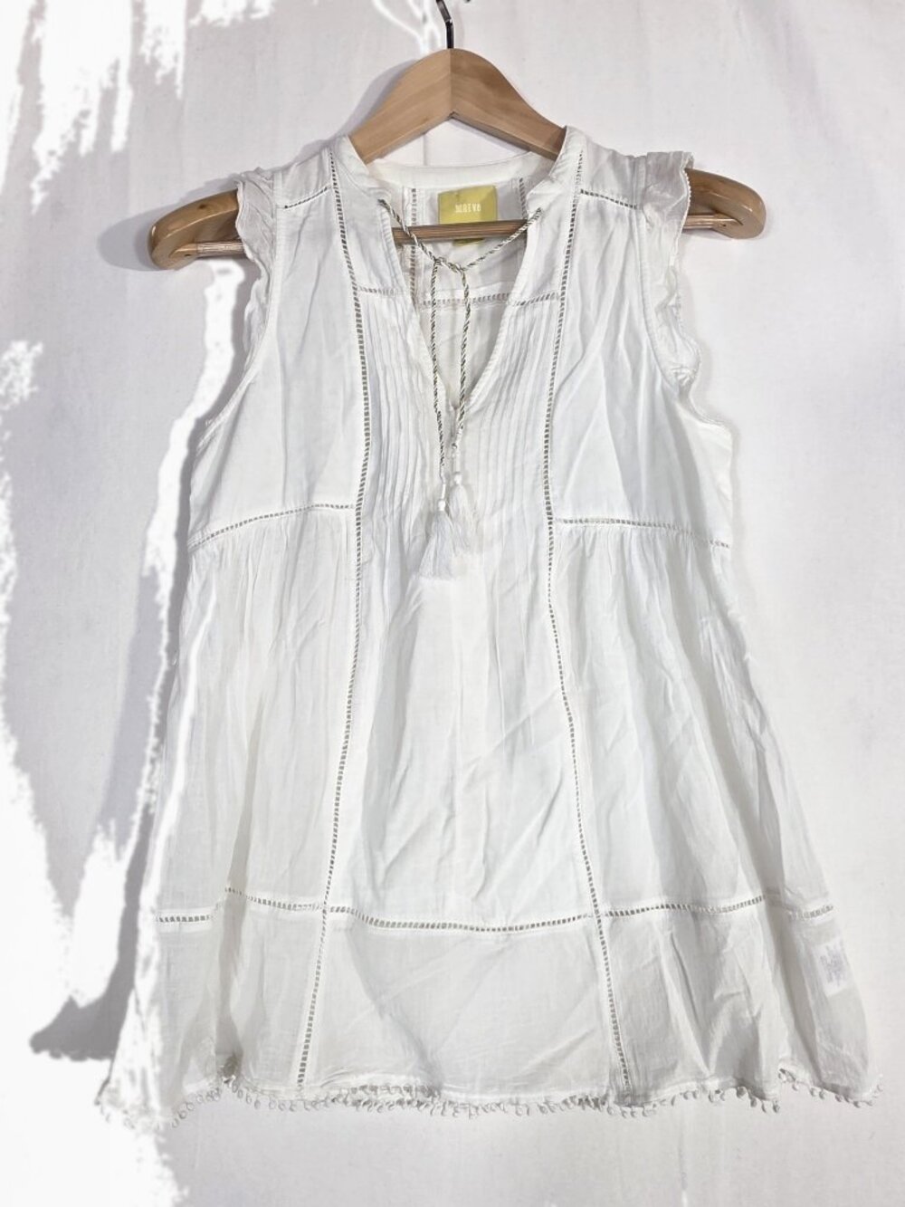 Maeve White Boho Sleeveless Blouse Tassel Tie Size 6